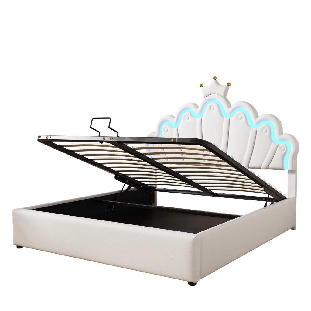 LETTO Contenitore 140x200 cm Bianco in PU con luci LED