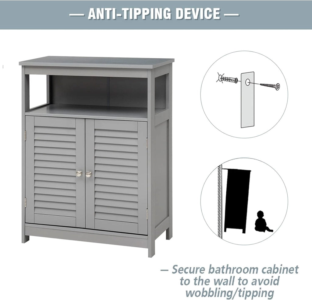 Armadietto Mobile Bagno Autoportante, con 2 Ante Legno e Ripiani Regolabili in Altezza, 3 Livelli, Multiuso e Salvaspazio, 30x60x80 cm (Grigio)