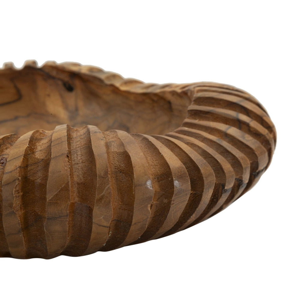 Ciotola centrotavola Geris in teak riciclato scolpito Ø 29x7 cm — pezzo unico