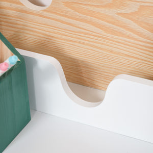 Set Scrivania e Sedia per Bambini con Cassetto e Scaffale in MDF Bianco e Legno