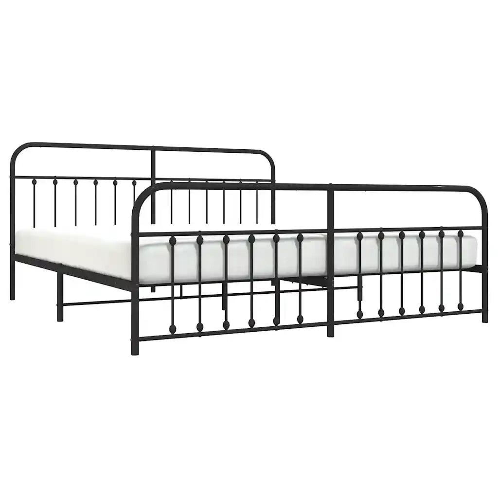 Letto matrimoniale | Letto per adulti | Giroletto con Testiera e Pediera Metallo Nero 193x203 cm