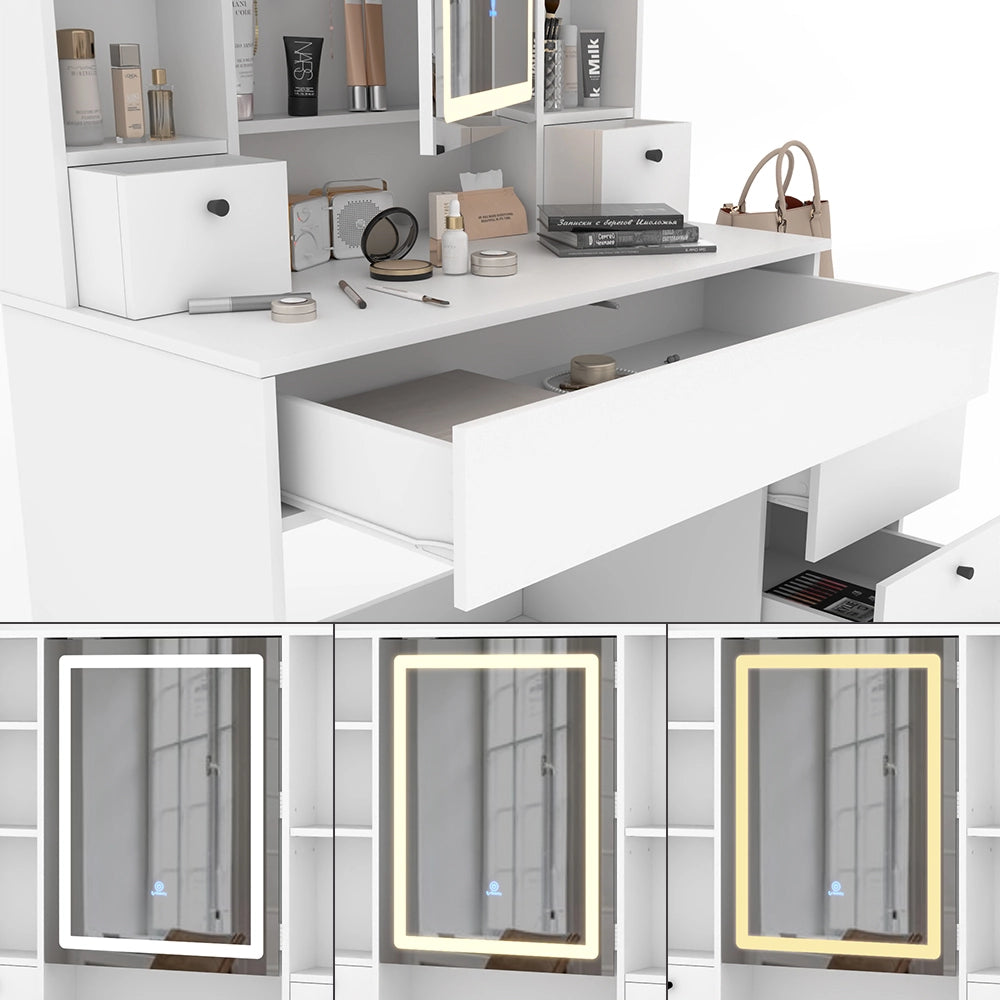 Vicco Tavolo da toilette Bianco 105.5 cm con specchio a LED