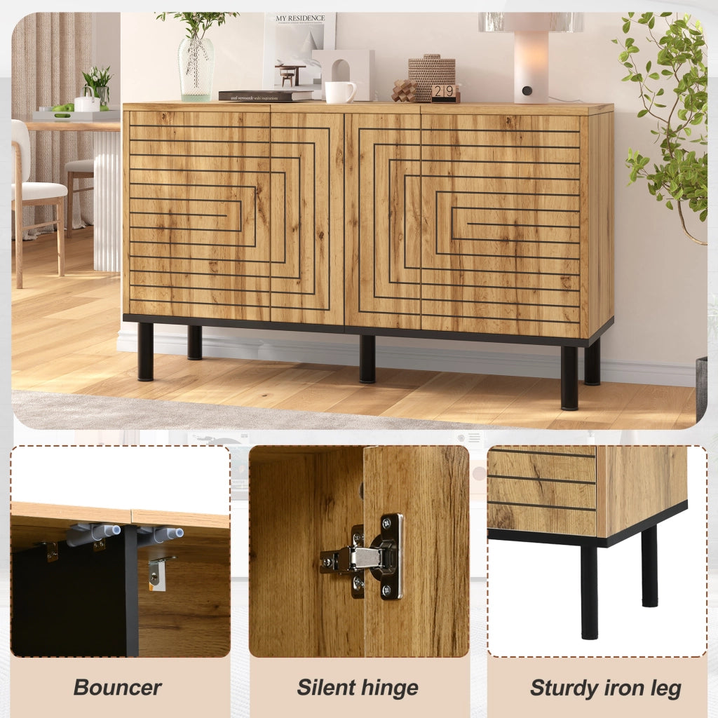 Credenza con 3 ante e 6 vani, apertura push-open, motivo a onde, per soggiorno e sala da pranzo, 120 × 35 × 68 cm