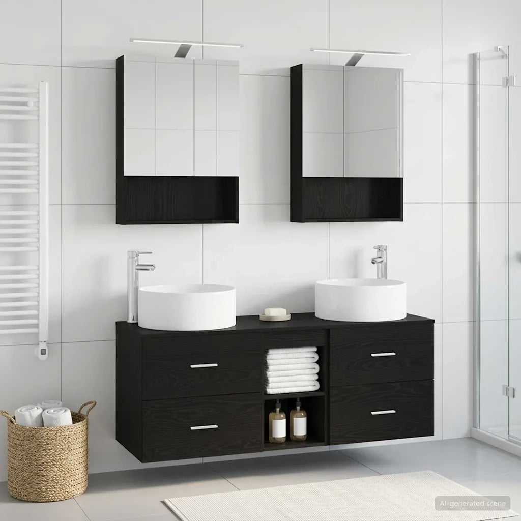 Set di mobili per il bagno 5 pcs Rovere Nero 3407080