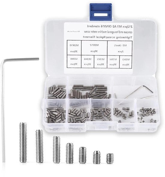 212 pezzi viti a innesto M3 x 3 mm M3 x 4 mm M3 x 5 mm M3 x 6 mm M3 x 8 mm M3 x 10 mm M3 x 12 mm in acciaio inossidabile 304