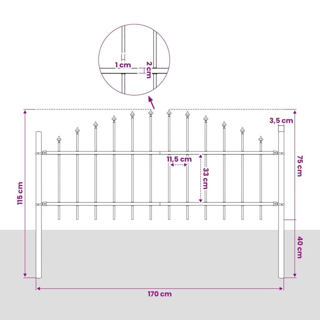 Recinzione da Giardino Woerden con Punta a Lancia in Acciaio 170x75 cm Nero 144940