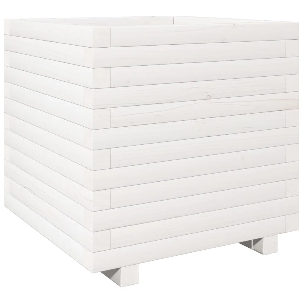 Fioriera da Giardino-Vaso da Esterno Bianca 50x50x49,5cm Legno Massello di Pino 191132