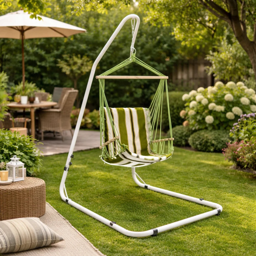 Amaca a poltrona con supporto Sunset a righe Verde H.200/243cm
