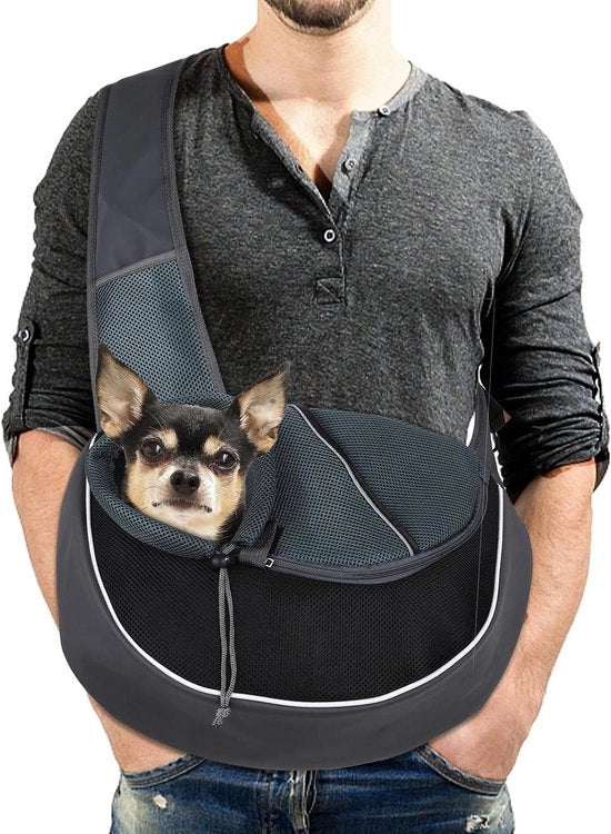 Draagtas Premium per Cani e Gatti fino a 6kg - Draagtas a Mano Libera con Cintura a Spalla Regolabile - Sacca a Mesh Respirante per Cani da Camminata e Viaggio - Adatta per Uso All'Aperto (Nero)