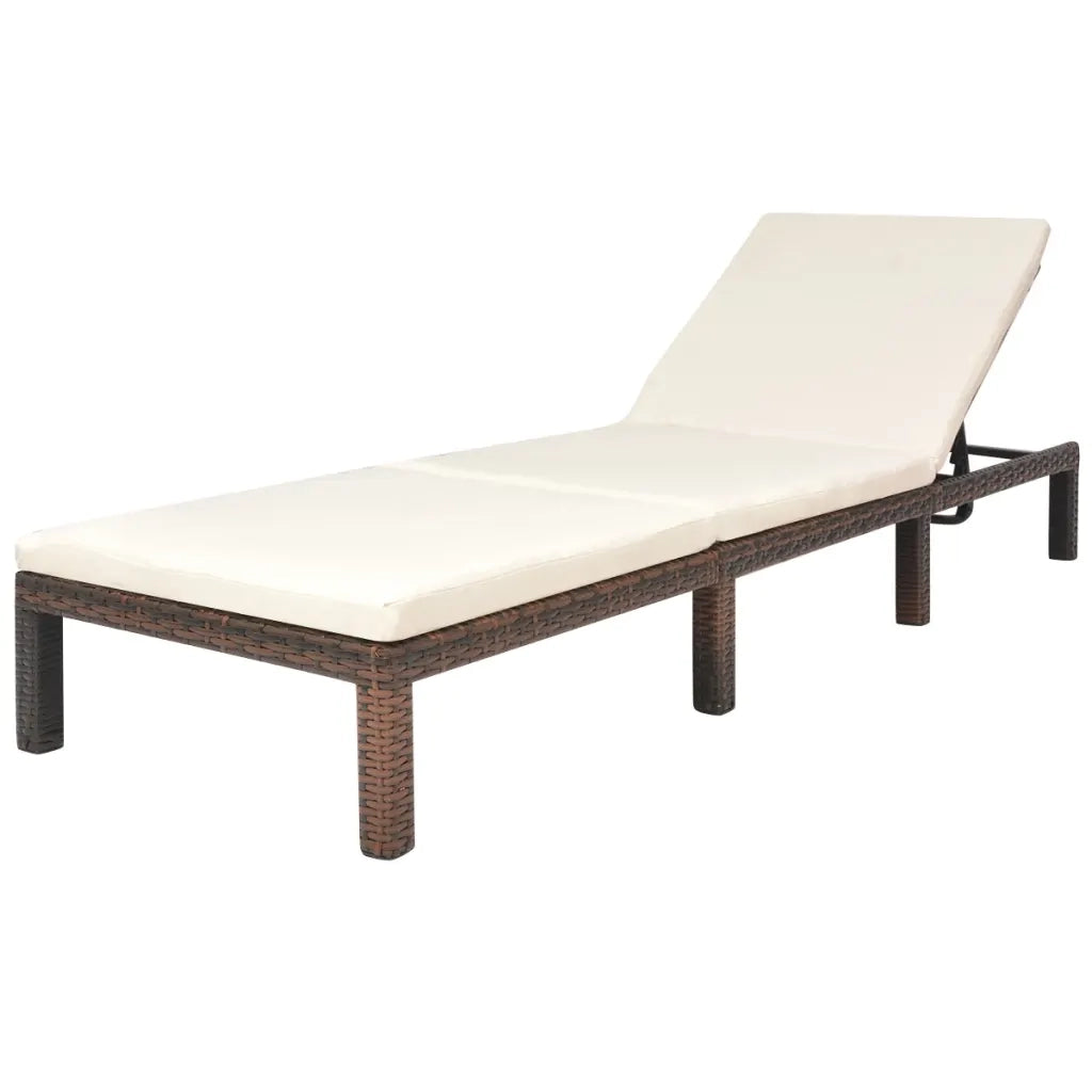 Lettino Prendisole con Cuscino in Polyrattan Marrone 42845