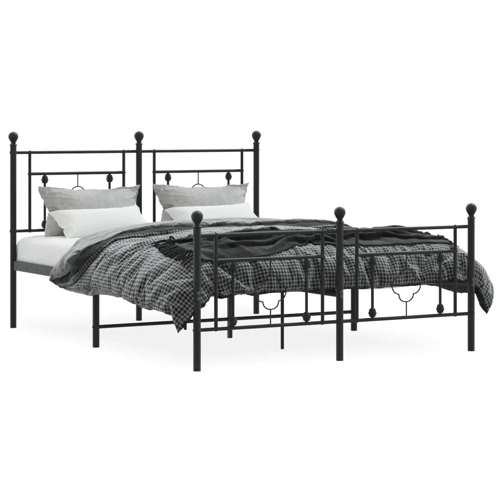 Letto matrimoniale | Letto per adulti | Giroletto con Testiera e Pediera Metallo Nero 135x190 cm