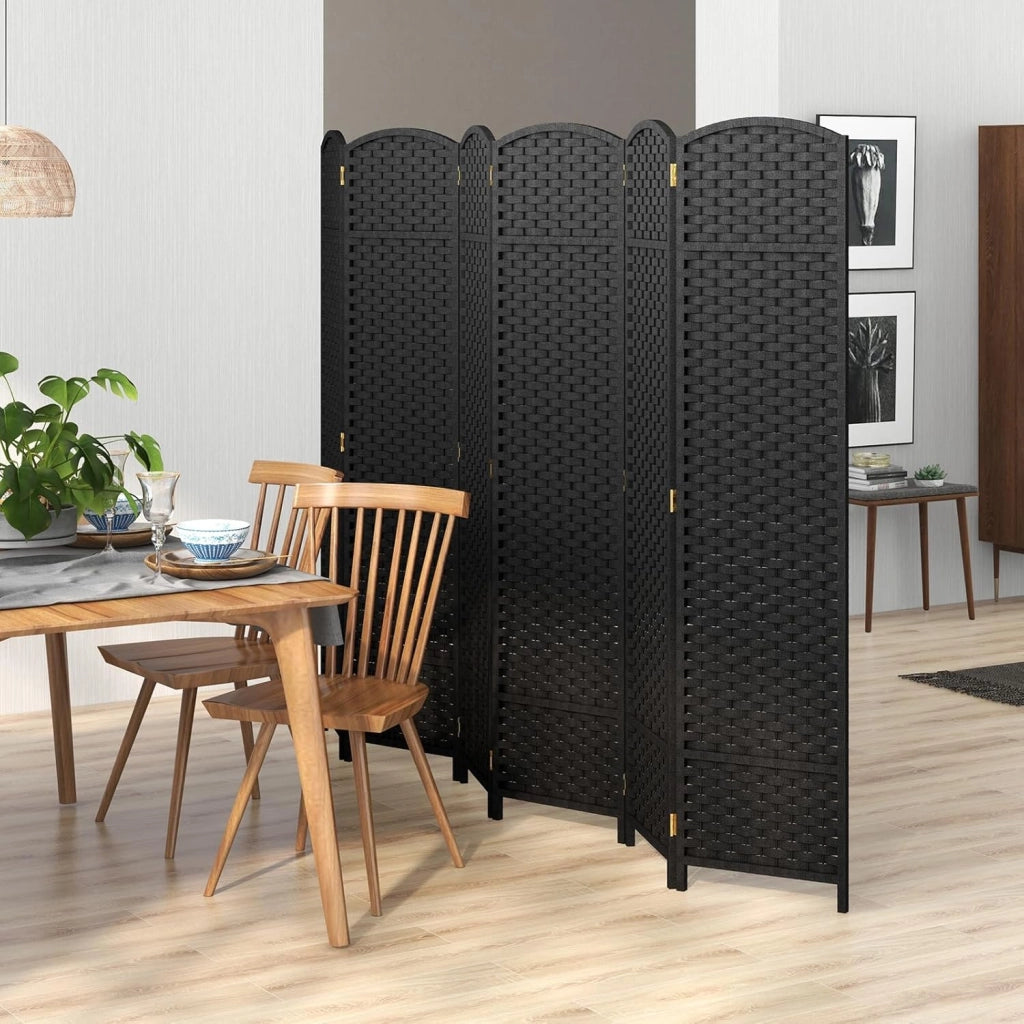 Paravent - Divisorio per interni, 6 pezzi, 240 x 170 cm, divisorio pieghevole, parete spagnola, telaio in legno, autoportante, con texture tessuta a mano, protezione privata