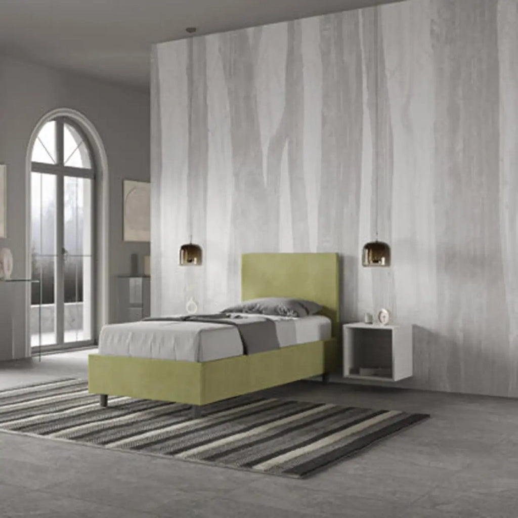 Letto singolo senza rete imbottito 80x190 microfibra tè verde Adele