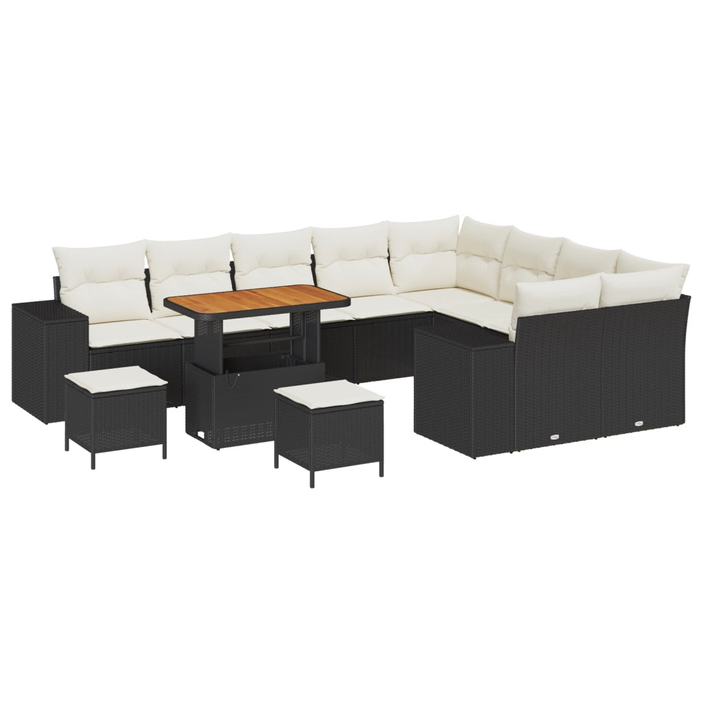 Set Divano Giardino 12 Pezzi con Cuscini Nero Polyrattan Acacia