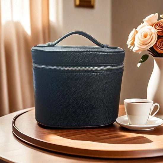 Borsa cosmetica, valigetta con distributore e maniglie, borsa cosmetica portatile, borsa da toeletta per donne, nera (20*14*15 cm)