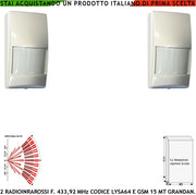 Rilevatore Movimento Intrusi Sensore Infrarosso Wireless 433,92 MHz 2 Pezzi Anti-jamming Portata 15 Metri Grandangolo Walk test Pir 40VR Codice Secur-Sydra GSM da Interno 17 Fasci su 3 Livelli