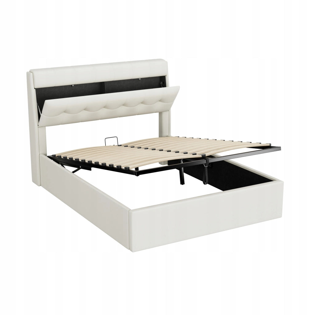Letto imbottito 140x200 bianco, base sollevabile