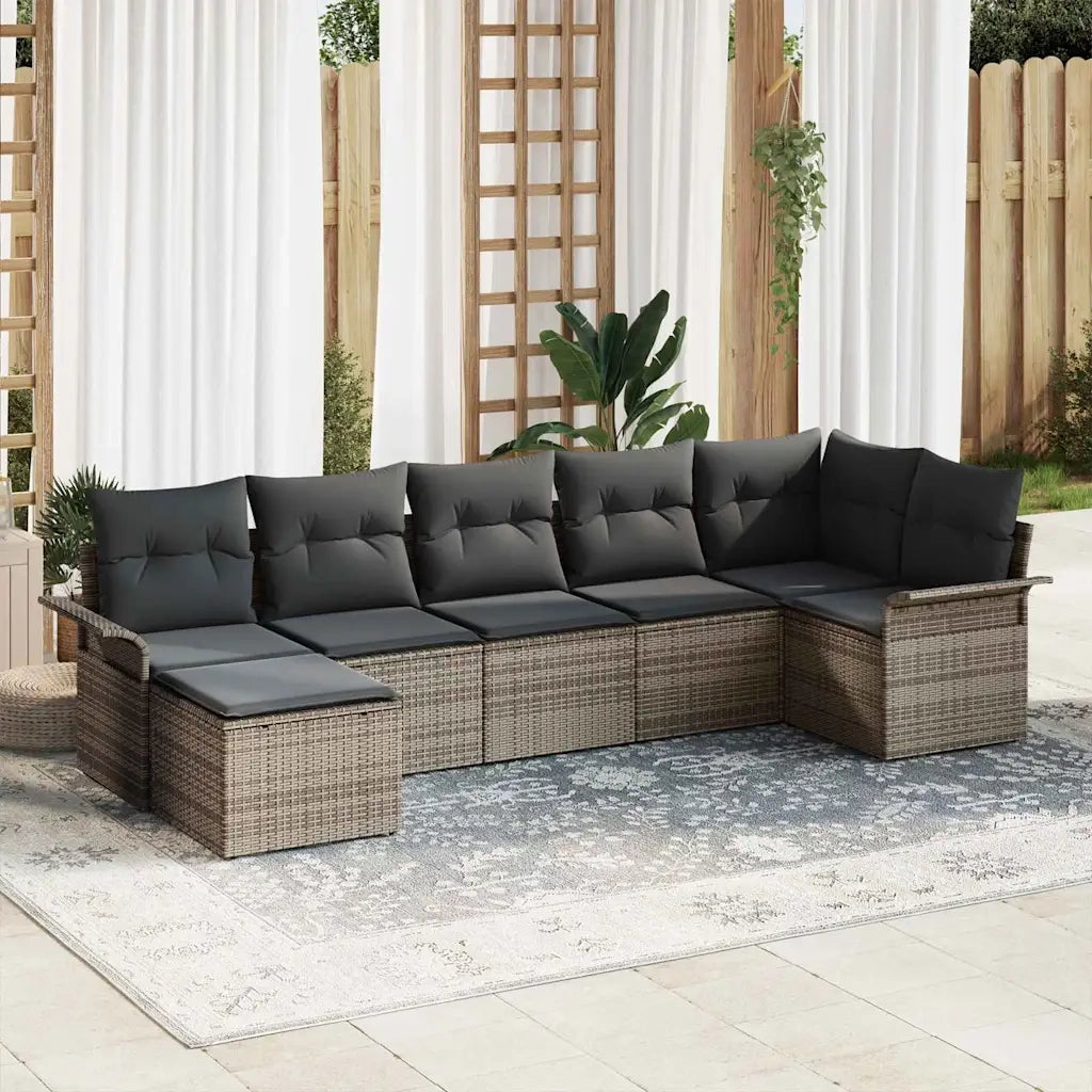 Set Divano da Giardino con cuscino 7 pcs Grigio polyrattan 3345449