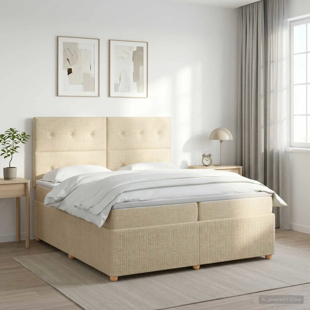 Letto box spring con materasso Crema 200 x 200 cm Tessuto 3454478