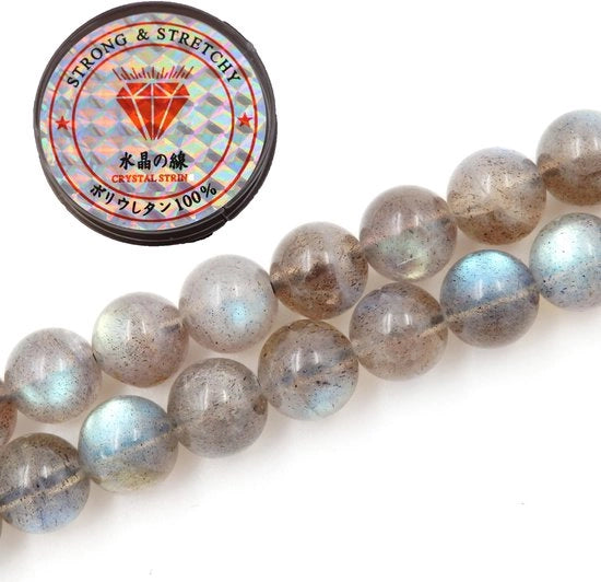 Kralen con corda per l'assemblaggio di accessori 10 mm = 76 pezzi e 1 rotolo di corda Labradorite AAA 10 mm