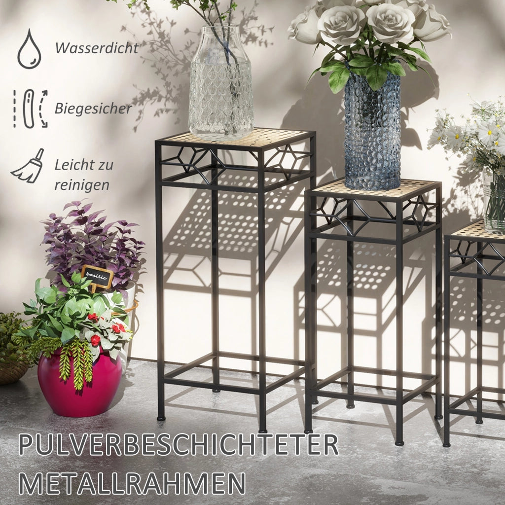 Fioriera in Polyrattan 3 Pezzi Pieghevole ¨C Zephmum ¨C Nero con Gambe in Oro