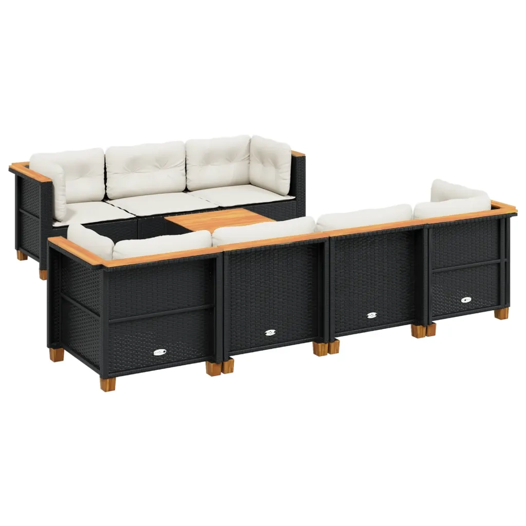 Set Divani da Giardino con Cuscini 8 pz Nero in Polyrattan 3261749