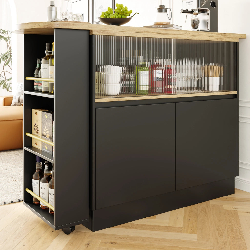 Isola da cucina girevole 360° 90x45x100 cm in MDF nero con contenitore