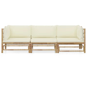 Set Divani da Giardino 3 pz con Cuscini Bianco Crema in Bambù 3058203