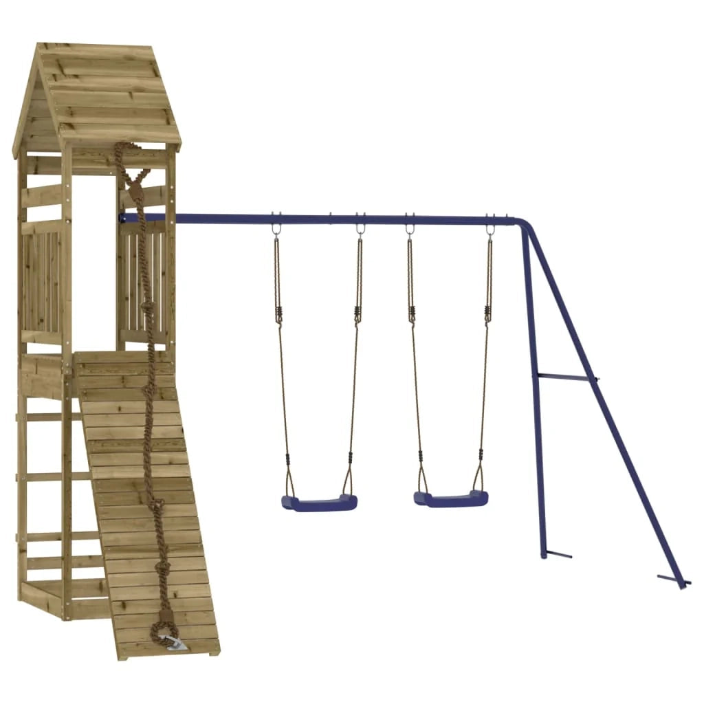 Altalene per parco giochi all'aperto scivolo altalene robuste giochi da giardino 315 x 257 x 264 cm legno di pino impregnato 02_0005036
