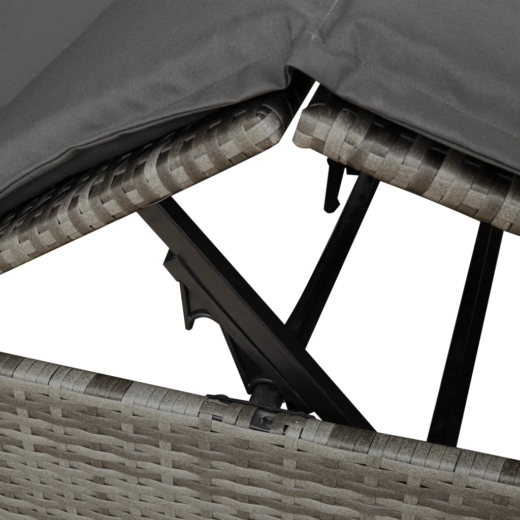 Lettino doppio  con tetto e tende in polyrattan grigio