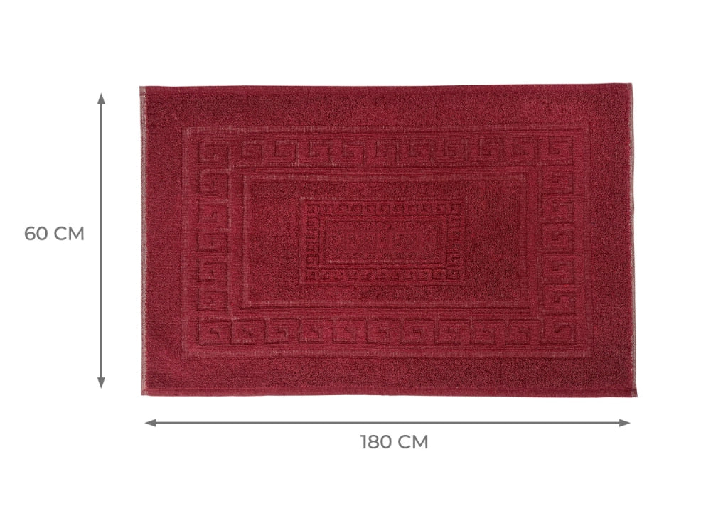 Tappeto Bagno Doccia Spugna Tinta Unita Torino Tappetino Super Assorbente In Cotone Pelo Corto Con Greca - 60x180 - Bordeaux