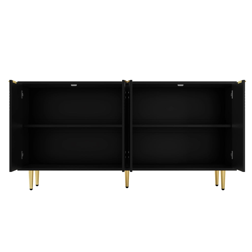 Credenza con 4 ante e ripiani regolabili; chiusura soft-close - per soggiorno - 160x40x80 cm - in MDF e truciolare - nero
