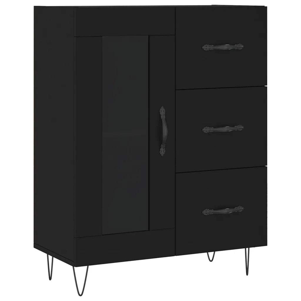 Credenza-Buffet-Armadio da cucina Nera 69,5x34x180 cm in Legno Multistrato 919299