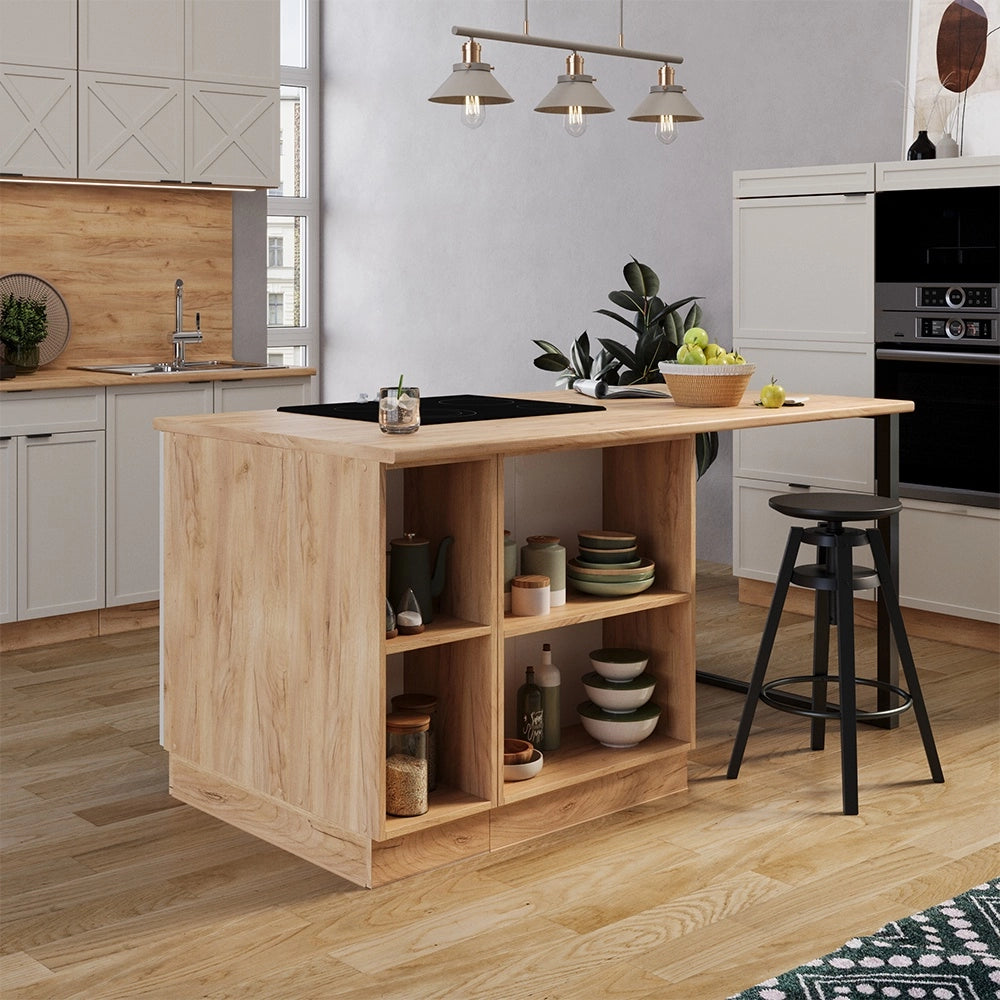 Isola cucina Fame-Line GrigioBeige/Rovere dorato 90 cm con cassetto, senza piano di lavoro Vicco