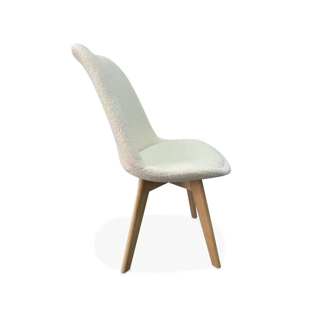 Set 4 sedie scandinave bouclé e gambe in legno, bianco