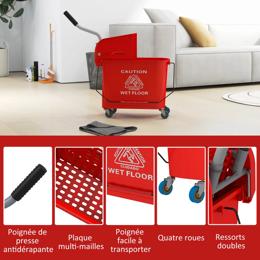 Carrello per pulizia con secchio 20L ¨C zephmum ¨C rosso 60x27x70.5 cm