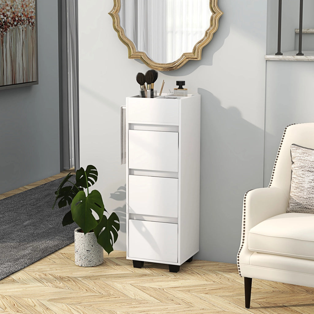 Mobile bagno salvaspazio con 4 ripiani, 3 cassetti e porta asciugamani ¨C Xylo ¨C Bianco 35x30x90 cm