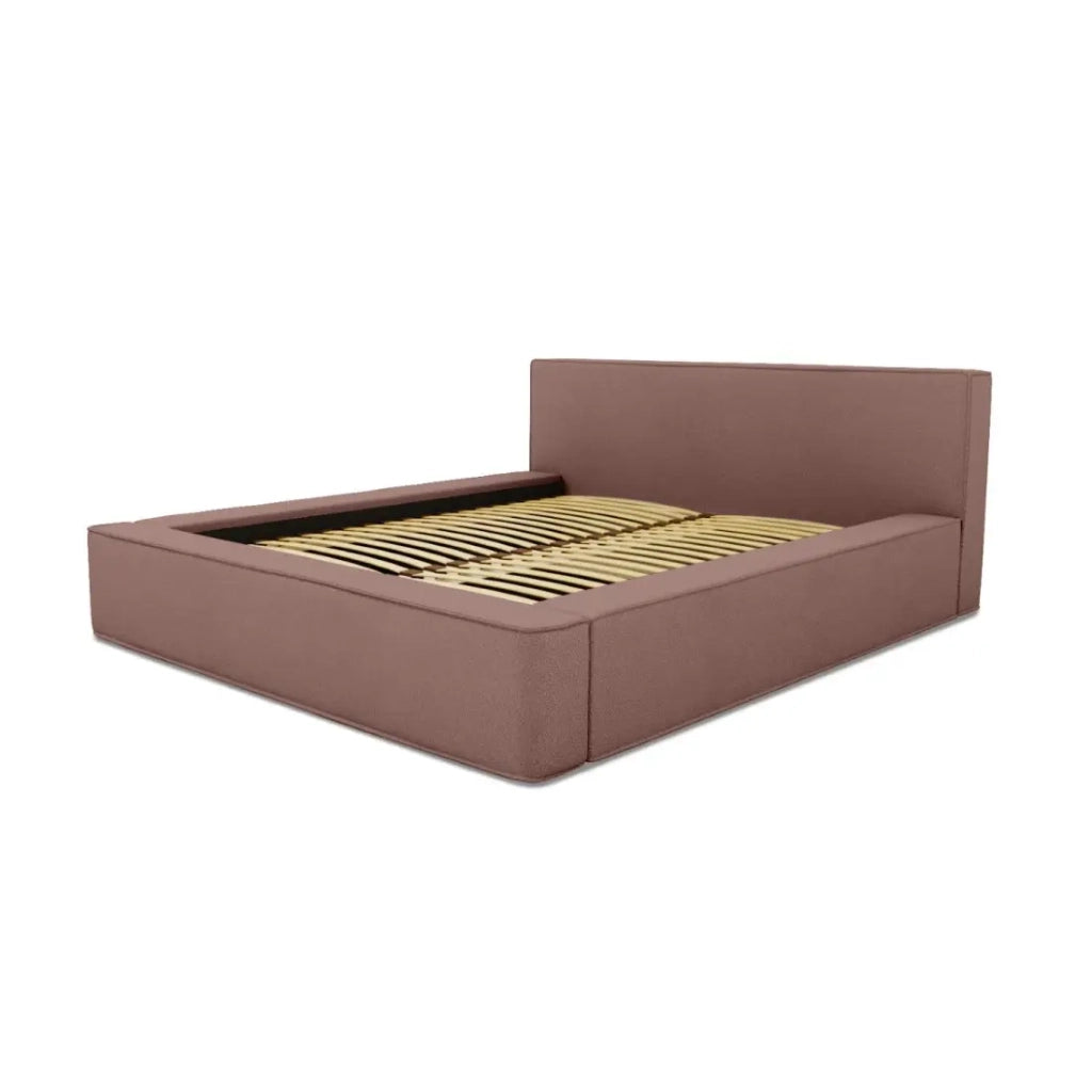 Letto contenitore VELORA – Terracotta bouclé – 140x200 cm – Tessuto velluto morbido – Rete sollevabile – Contenitore integrato