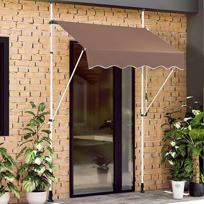 Tenda da Sole per Esterno, Tenda da Sole a Morsetto per Balcone con Struttura Telescopica e Tessuto Resistene ai Raggi Solari, Regolabile in Altezza e in Angolazione (150 cm,Marrone)