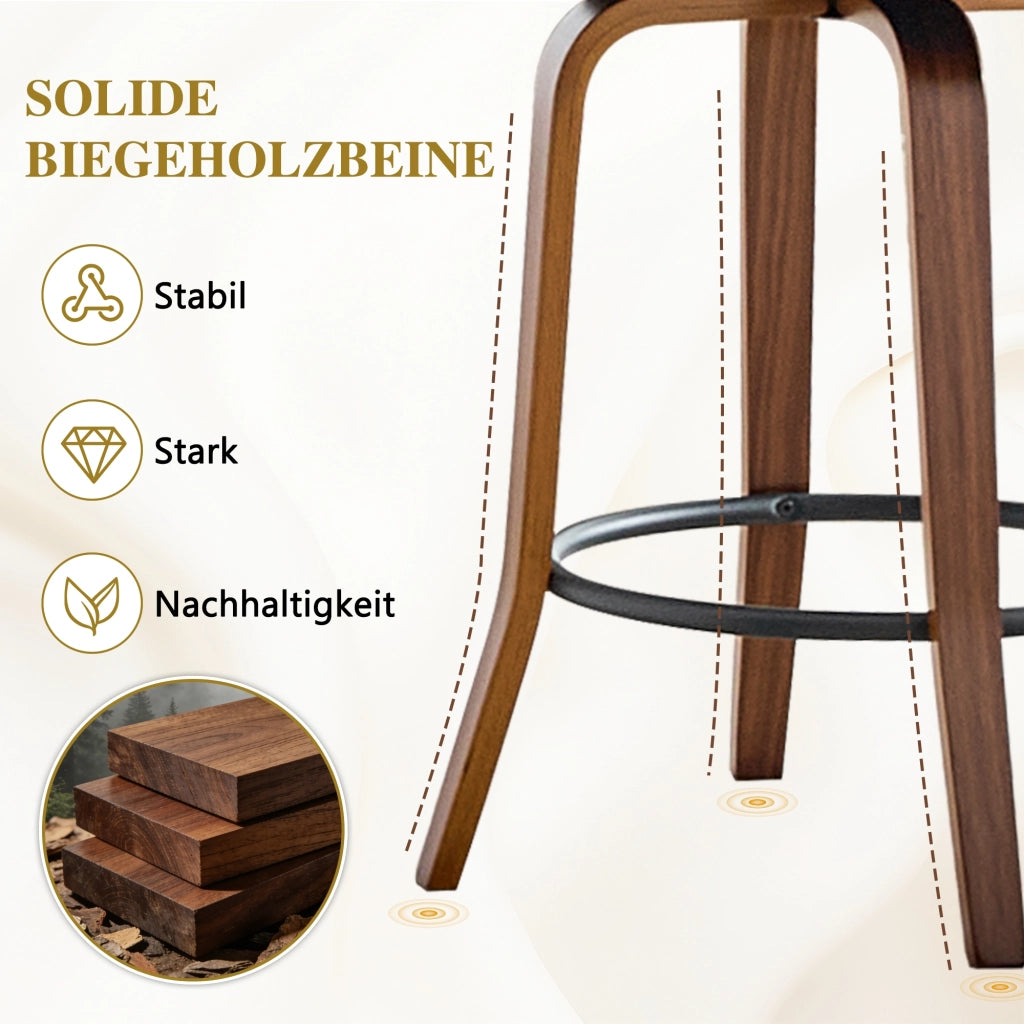Sgabello da bar con schienale in legno e seduta in pu marrone, set da 2 per isola cucina, 95 cm
