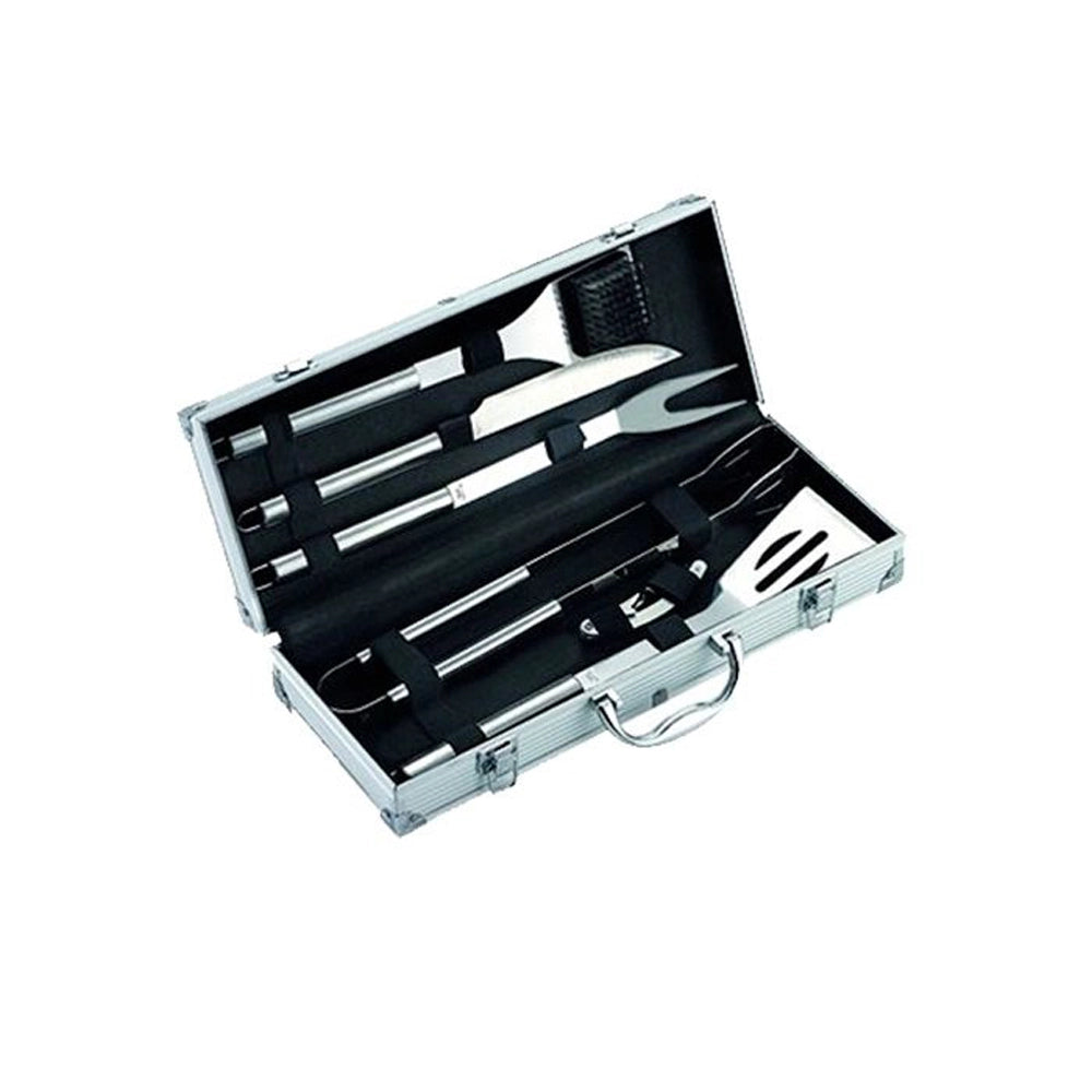 SET ATTREZZI UTENSILI BARBECUE 6PZ ACCIAIO INOX VALIGETTA ALLUMINIO OMPAGRILL 06420