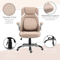 Sedia da Ufficio Reclinabile con Altezza Regolabile in Tessuto, 68x76x109-117 cm, Marrone Chiaro