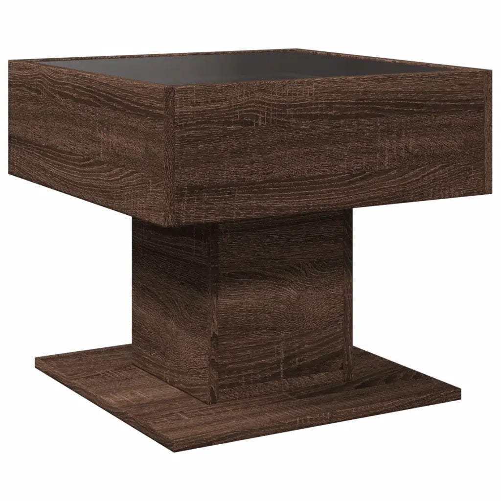 Tavolino Salotto con LED-Tavolino da soggiorno-Tavolo Rovere Marrone 50x50x45 cm Multistrato 511216