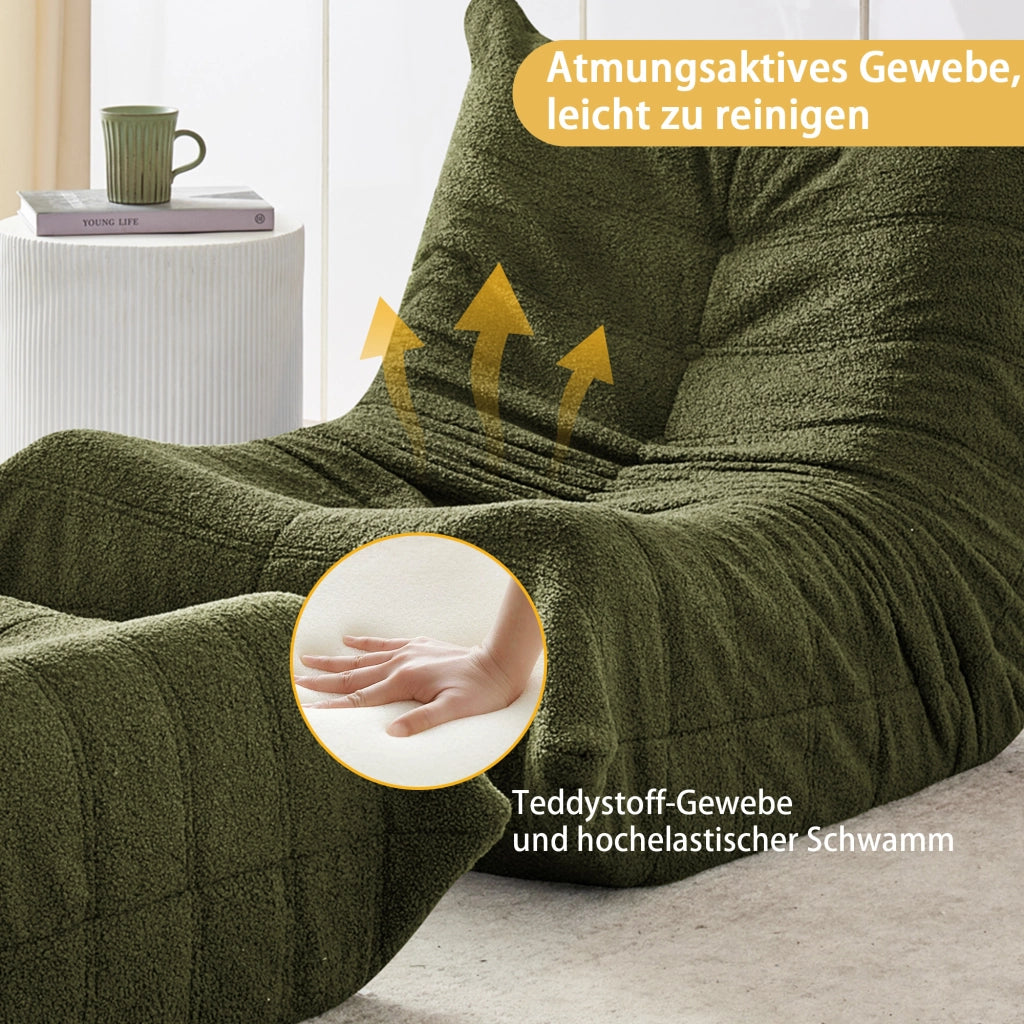 Poltrona Lazy con schienale e pouf - Zephmum- Morbido peluche verde