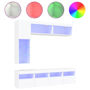 Set Mobili TV a Muro 7 pz | Armadietto TV | Mobile Porta TV con Luci LED Bianco