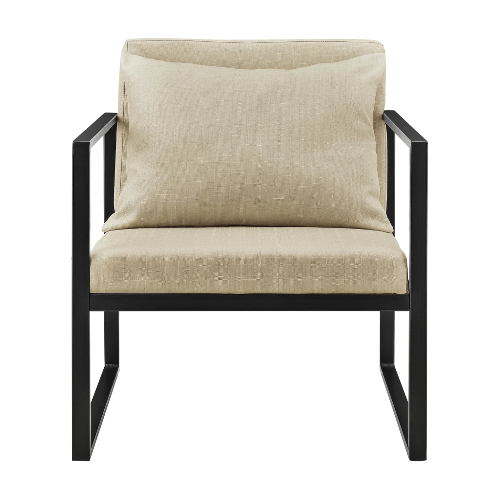 Set di 2 Poltrone con Telaio in Ferro Schienale Sedile e Cuscino Imbottiti - Beige [en.casa]