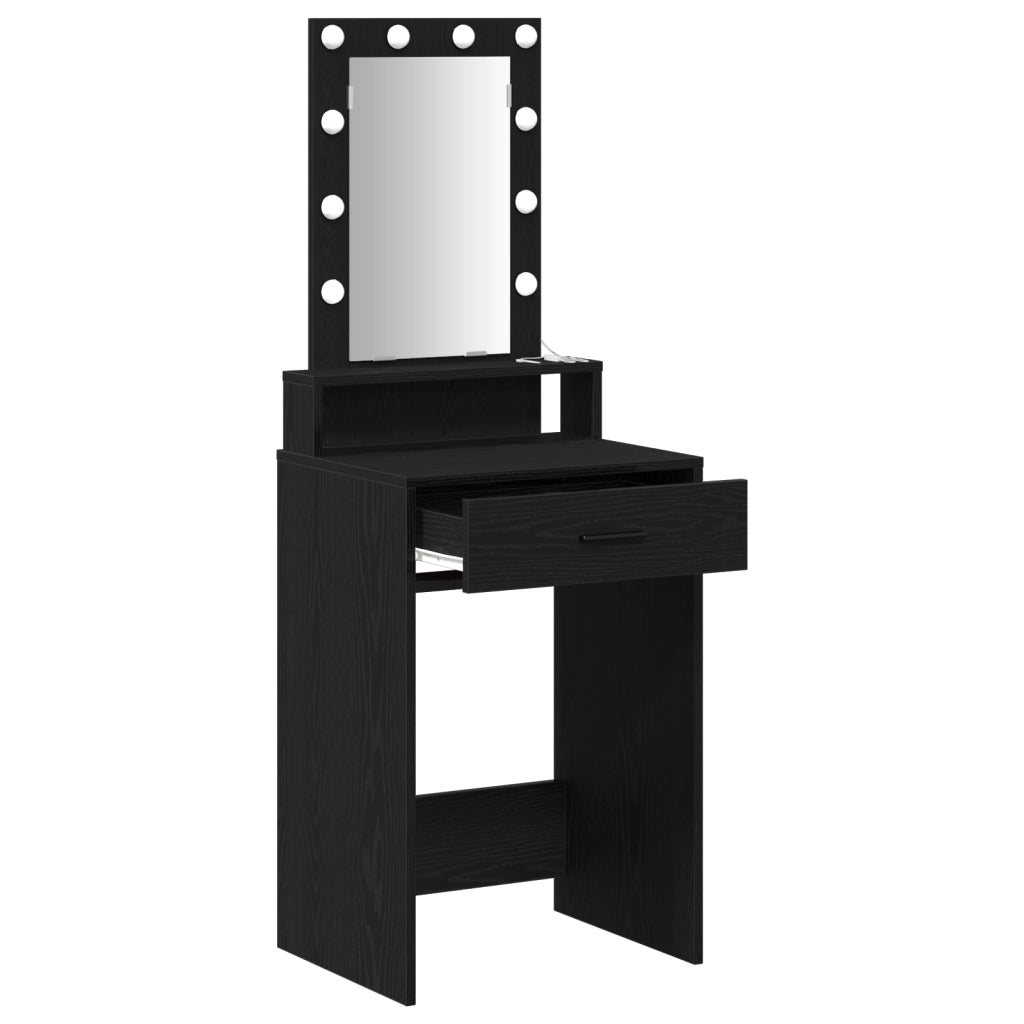 Tavolo da Trucco  con Luci LED Nero Rovere 50x41x140 cm