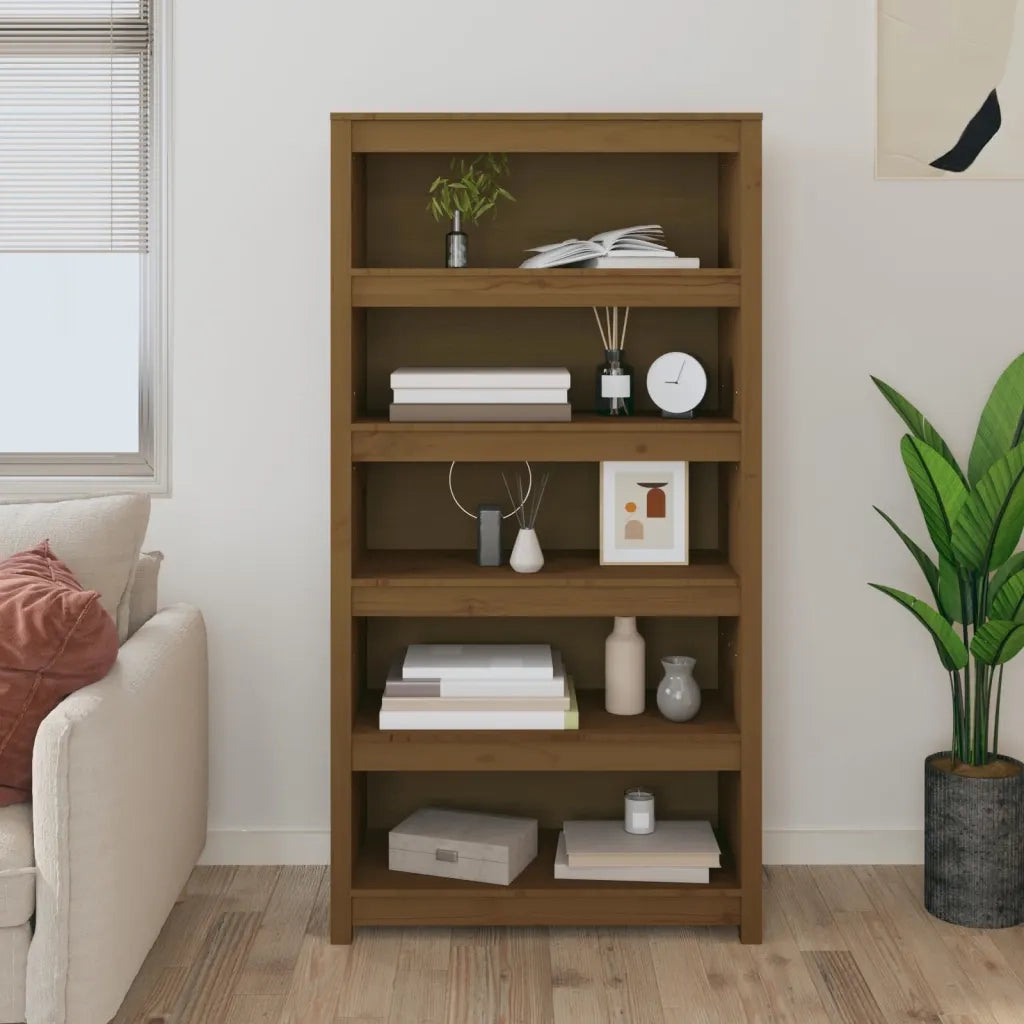 Libreria-Scaffale per Libri-Mobile di Stoccaggio Marrone ambra 80x35x154 cm in Legno Massello di Pino