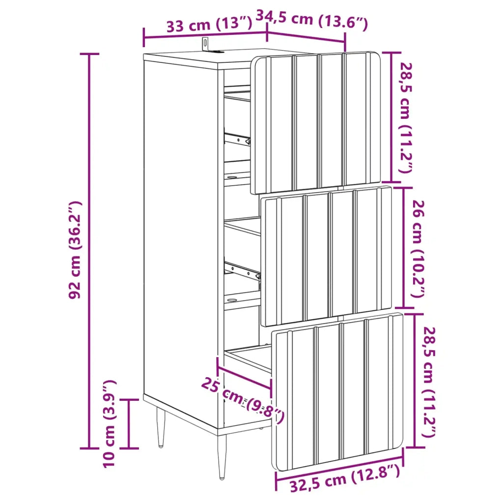 Mobile con Cassetti Grigio Cemento 33 x 34,5 x 92 cm
