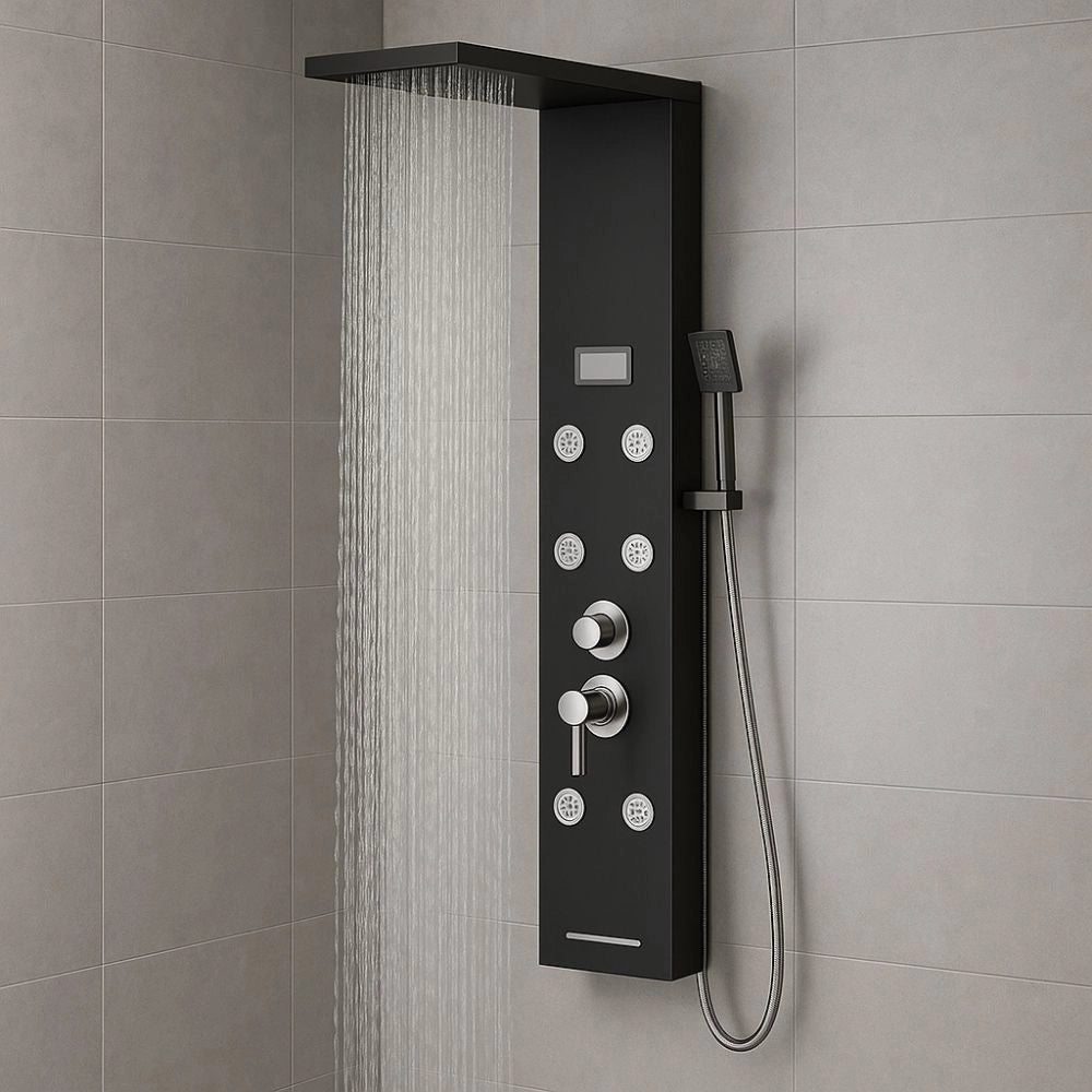 Colonna doccia york acciaio 4 funzioni display controllo temperatura 2 finiture *** finitura- nero, confezione 1